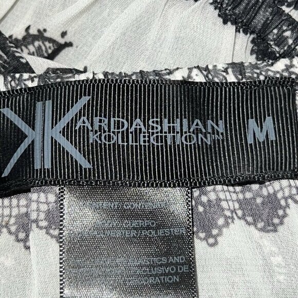Kardashian Kollection Lace Print Sheer Dress-Size Medium Long Sleeve Floral - Picture 6 of 8